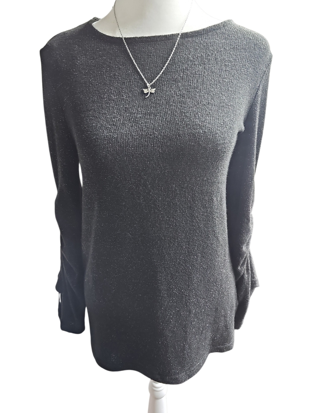 Juicy Couture Sparkly Black Knit Cinched Sleeves Tunic Blouse XS